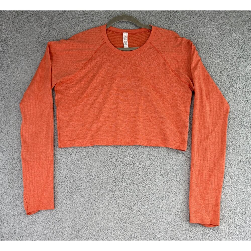 lululemon Swiftly Tech Long-Sleeve Cropped Shirt Orange Women Size 14